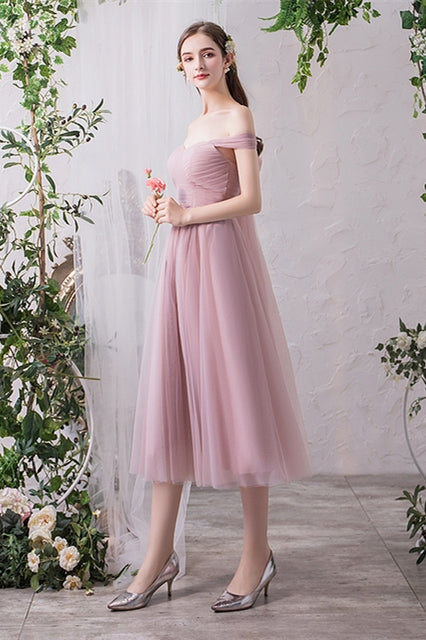 Blush Pink Tulle Midi Mismatched Bridesmaid Dress Blush Pink / US 10 / A