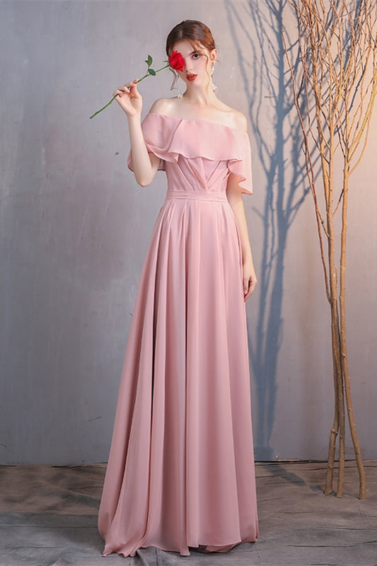 4 Styles Blush Pink Chiffon Long Mismatched Bridesmaid Dresses