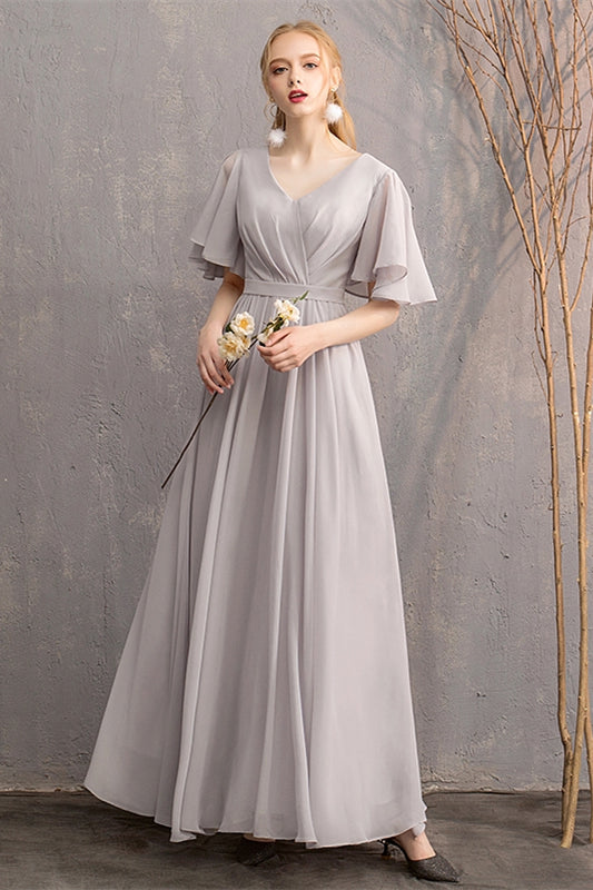 4 Styles Grey Chiffon Long Mismatched Bridesmaid Dresses