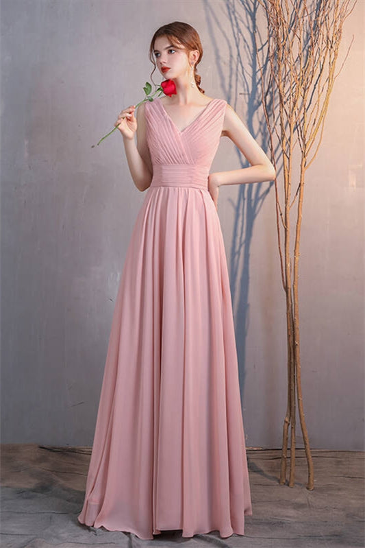 Blush Pink Empire Chiffon Long Bridesmaid Dress