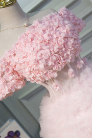 Pink Off-the-Shoulder Flowers Ruffles Tulle Homecoming Dress