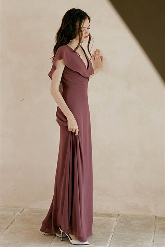 Flutter Sleeves Chiffon Long Bridesmaid Dress Cabernet / US 10 Flutter Sleeves Chiffon Long Bridesmaid Dress Cabernet / US 10