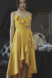 High-low Yellow Ruffled Boho Bridesmaid Dress