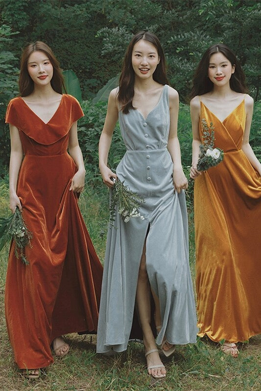 Orange Velvet Long Bridesmaid Dress with Cap Sleeves Orange / US 16 Orange Velvet Long Bridesmaid Dress with Cap Sleeves Orange / US 16
