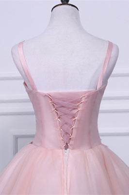 Pink Straps Appliques Homecoming Dress with a High Neck Scarf