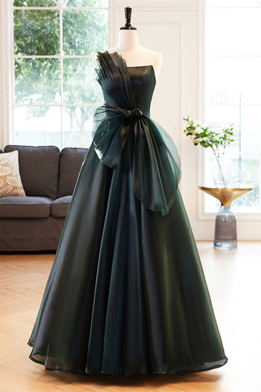 Dark Green Strapless Pleated Maxi Formal Dress with Bow | Joyofdress Dark Green Strapless Pleated Maxi Formal Dress with Bow | Joyofdress