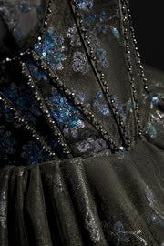 Dark Grey Beaded Double Straps Sequins-Embroidered Homecoming Dress