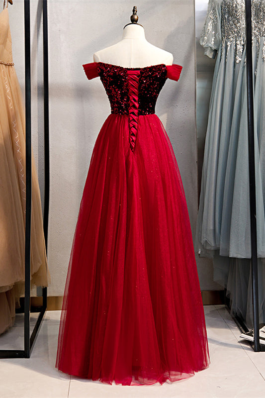 Off-Shoulder Empire A-Line Sweetheart Long Party Prom Dress Red / US 4 Off-Shoulder Empire A-Line Sweetheart Long Party Prom Dress Red / US 4