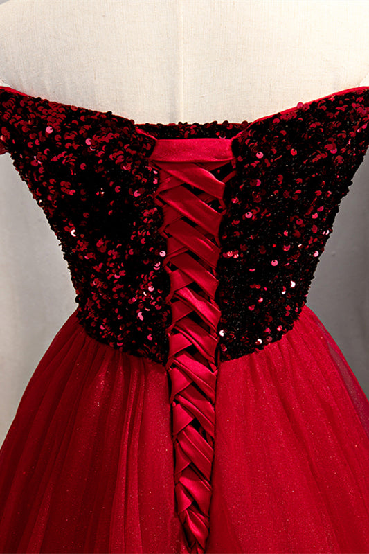 Off-Shoulder Empire A-Line Sweetheart Long Party Prom Dress Red / US 4 Off-Shoulder Empire A-Line Sweetheart Long Party Prom Dress Red / US 4