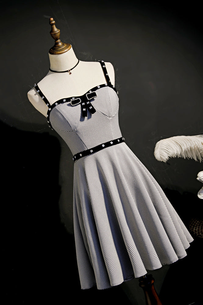 Grey Beaded Straps Homecoming Dress with Bow