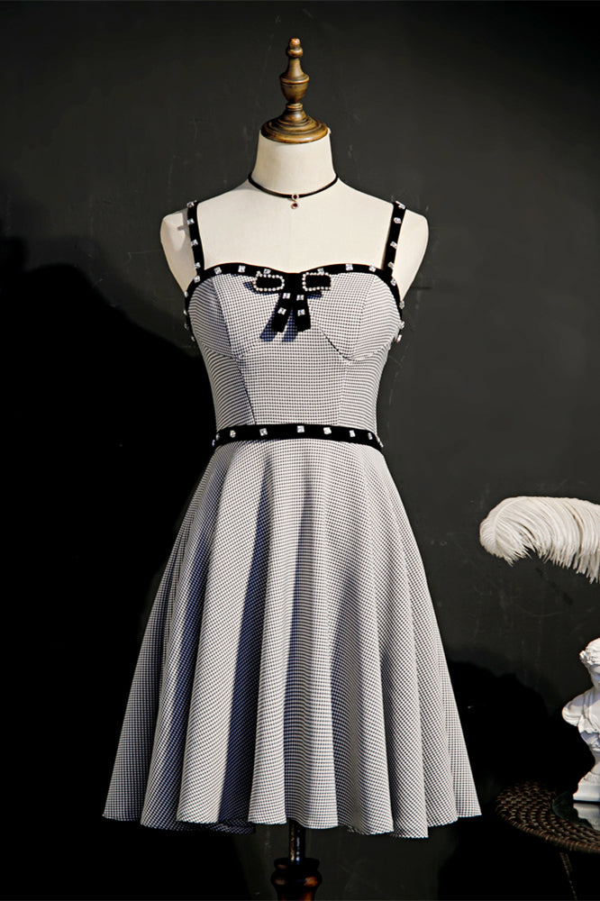 Grey Beaded Straps Homecoming Dress with Bow