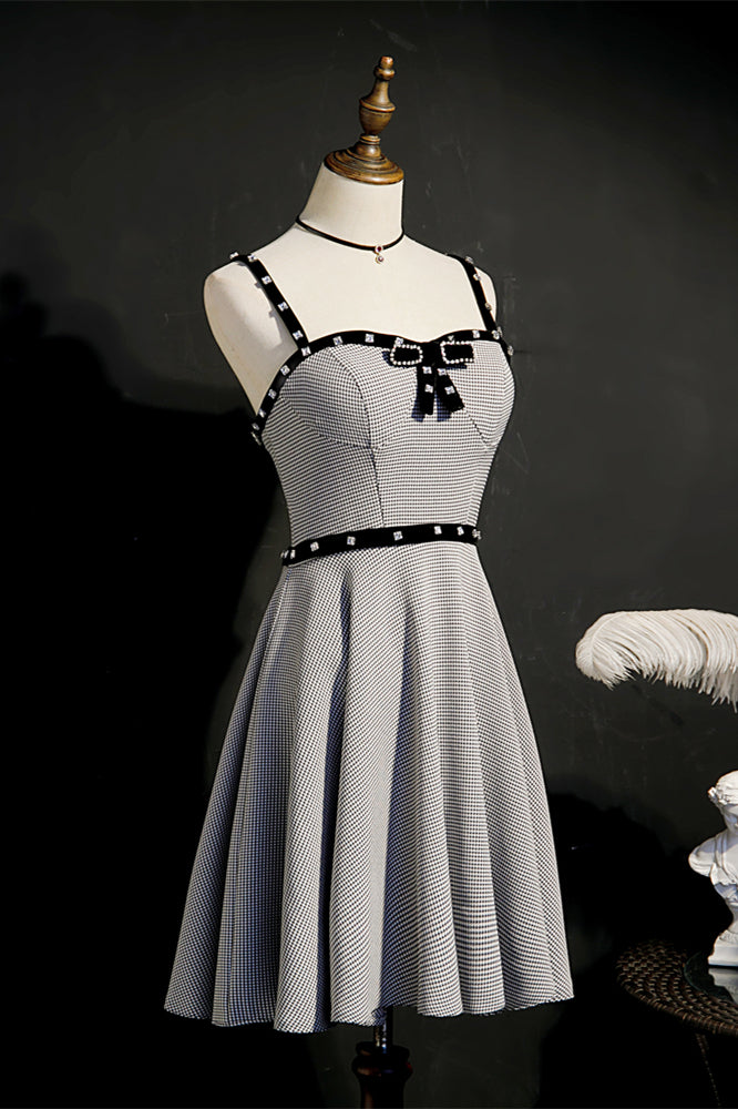 Grey Beaded Straps Homecoming Dress with Bow