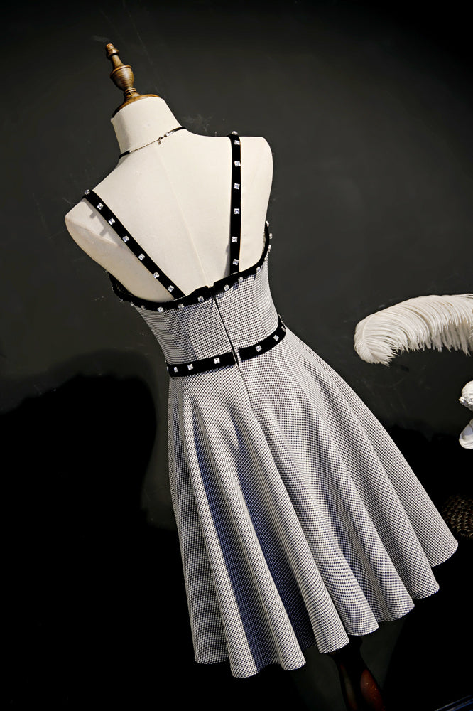 Grey Beaded Straps Homecoming Dress with Bow