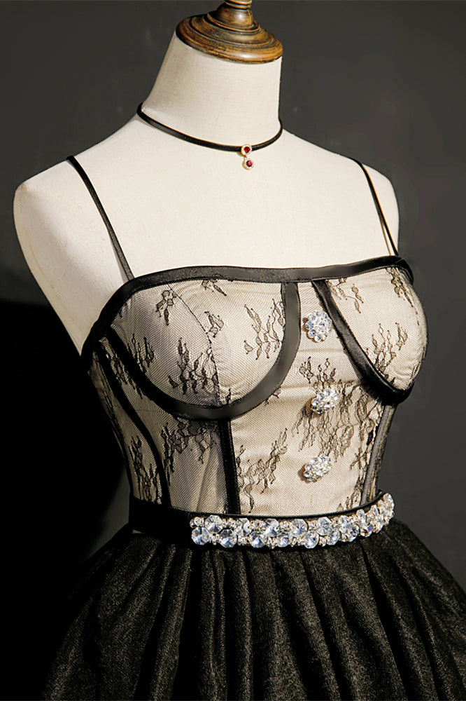Black Rhinestones Straps Prints Tulle Homecoming Dress