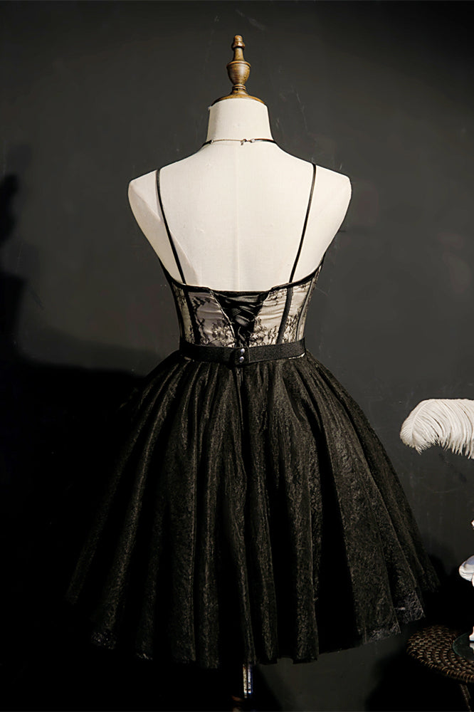 Black Rhinestones Straps Prints Tulle Homecoming Dress
