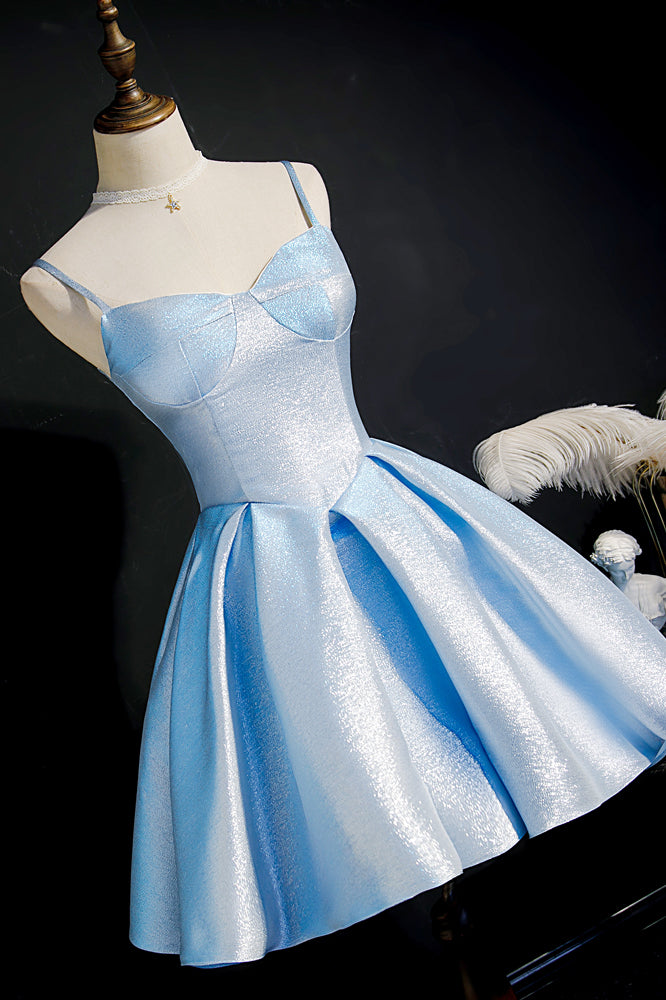 Sky Blue Straps Pleated Homecoming Dress