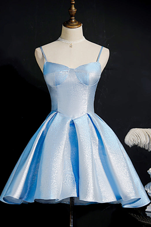 Sky Blue Straps Pleated Homecoming Dress