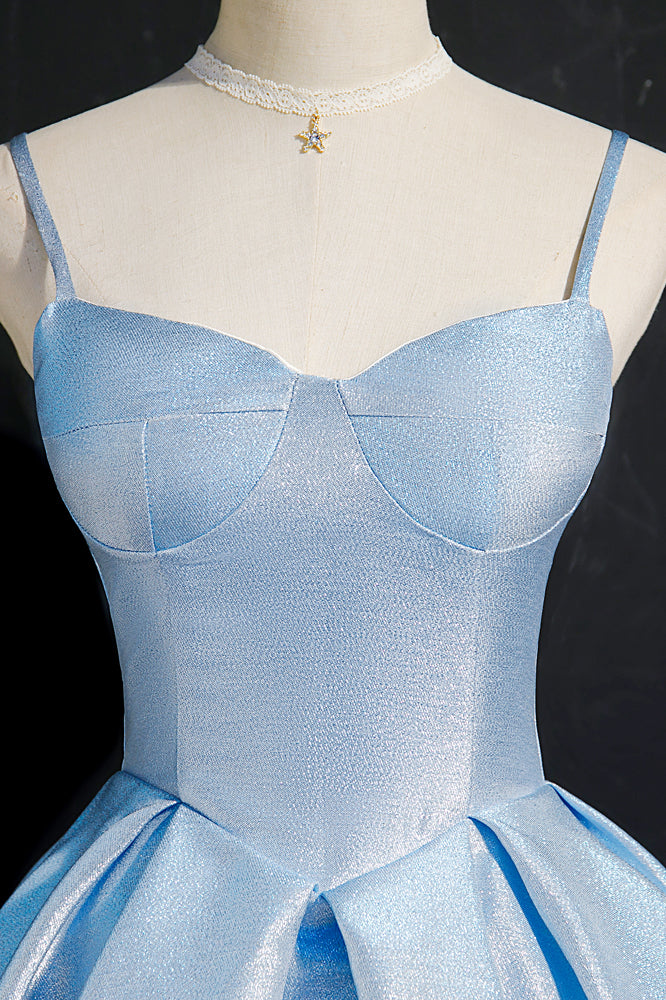 Sky Blue Straps Pleated Homecoming Dress