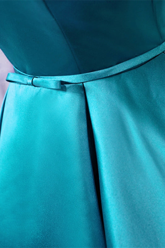 Sky Blue Flutter Sleeves V Neck Appliques Homecoming Dress with Bow