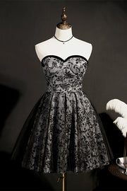 Sparkly Black Prints Beaded Tulle Homecoming Dress