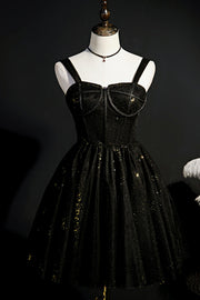 Black Straps Boning Beaded Tulle Homecoming Dress