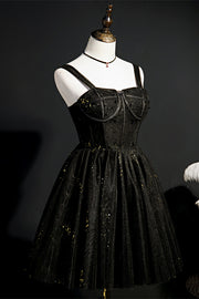 Black Straps Boning Beaded Tulle Homecoming Dress