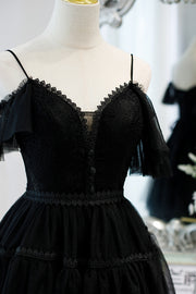 Black 2 Styles Tulle Straps Plunging V Homecoming Dress