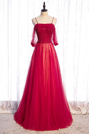Red Off-the-Shoulder Beaded Straps Lace-Up Maxi Formal Dress