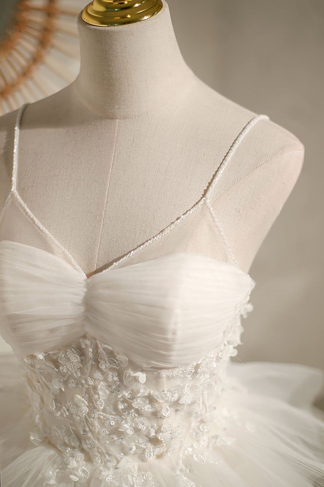 Ivory Straps Pleated Appliques Multi-Layers Homecoming Dress