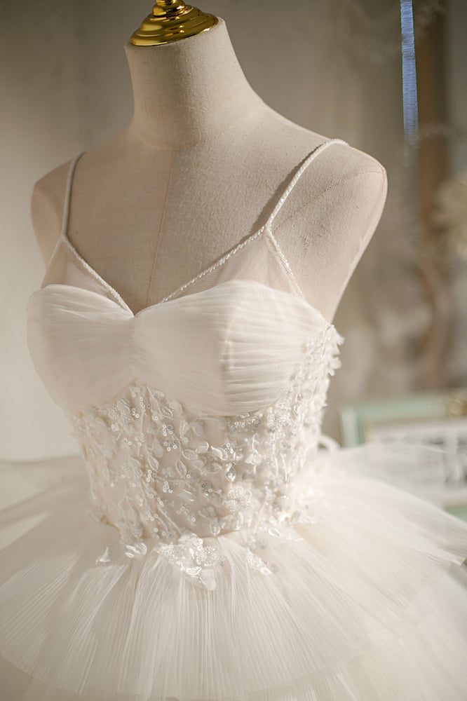 Ivory Straps Pleated Appliques Multi-Layers Homecoming Dress