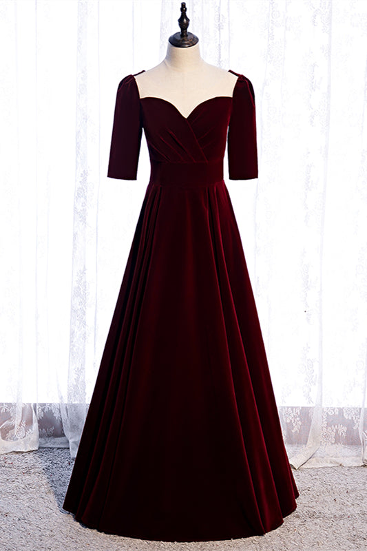 Casual Short Sleeves A-Line Velvet Maxi Party Evening Dress Burgundy / US 12 Casual Short Sleeves A-Line Velvet Maxi Party Evening Dress Burgundy / US 12