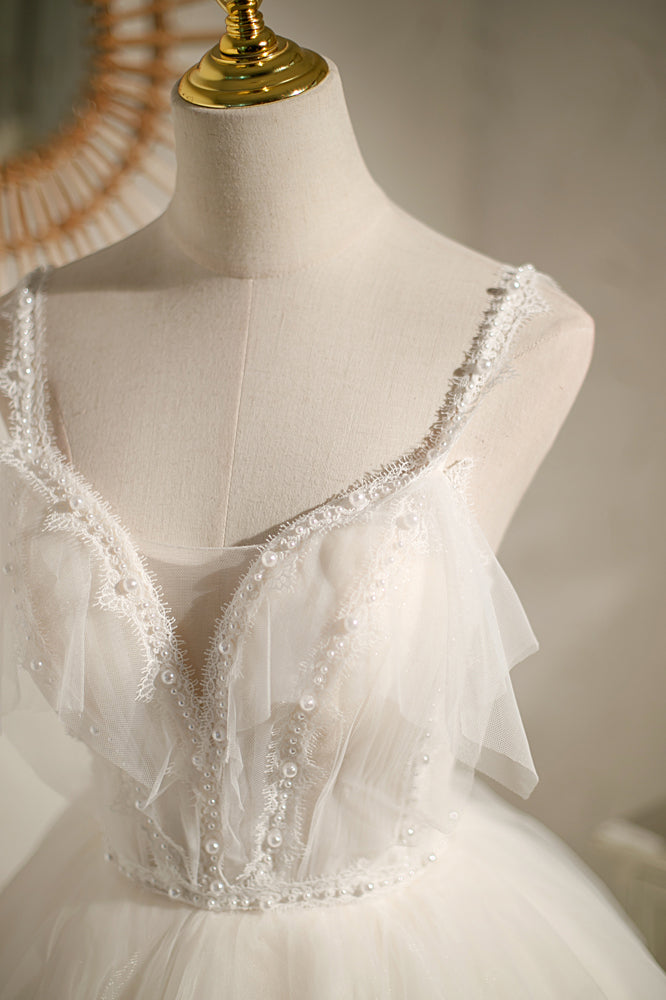 Ivory Straps Flaunt Deep V Neck Multi-Layers Beaded Homecoming Dress