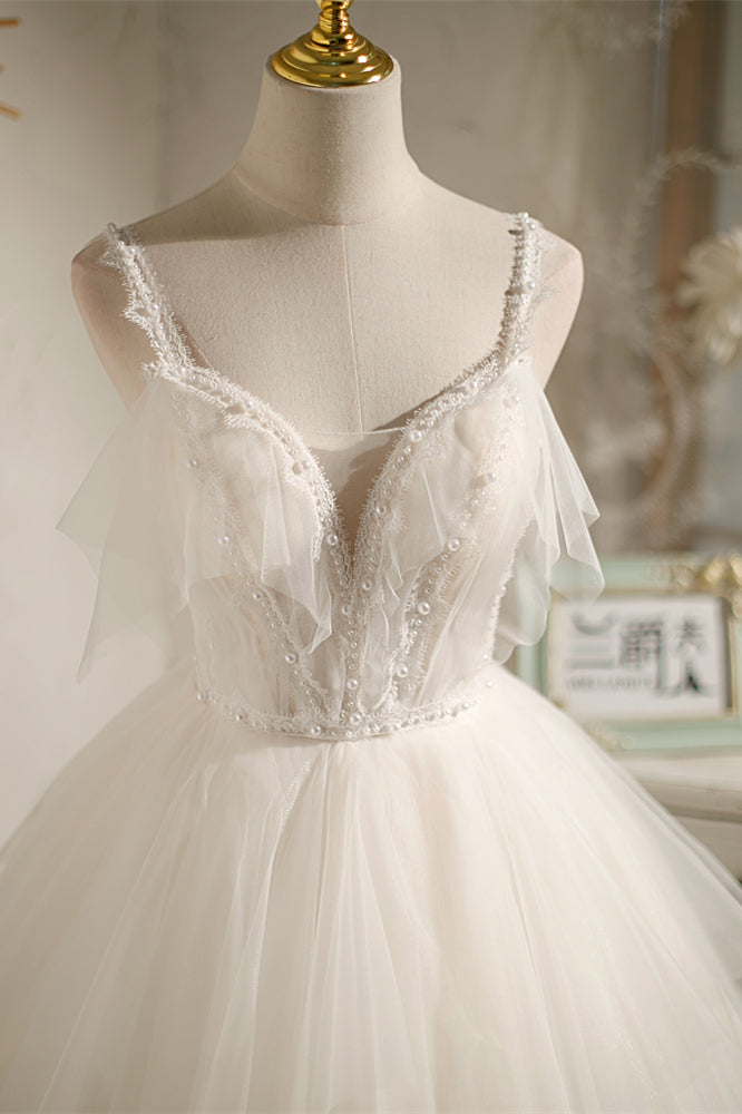 Ivory Straps Flaunt Deep V Neck Multi-Layers Beaded Homecoming Dress