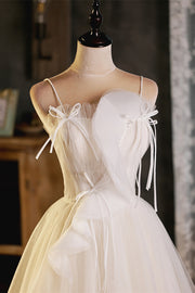 Champagne Bow Tie Straps Ruffles Tulle Homecoming Dress