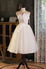 Champagne Bow Tie Straps Ruffles Tulle Homecoming Dress