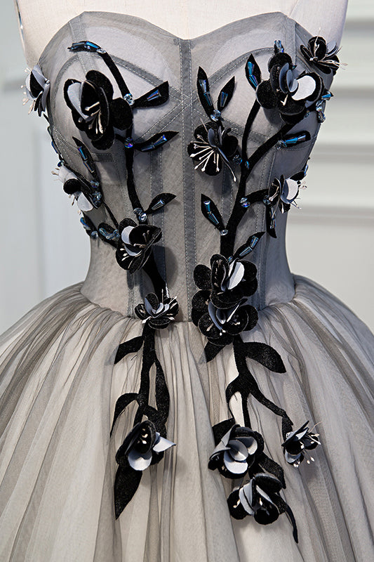 Grey Strapless 3D Appliques Tulle Homecoming Dress Grey Strapless 3D Appliques Tulle Homecoming Dress