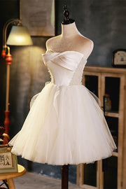 Ivory Twisted Strapless Ruffles Lace Beaded Homecoming Dress