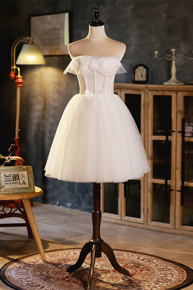 Ivory Flaunt Strapless 3D Appliques Beaded Homecoming Dress