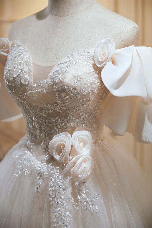 Ivory Flaunt Off-the-shoulder Flowers Appliques Homecoming Dress