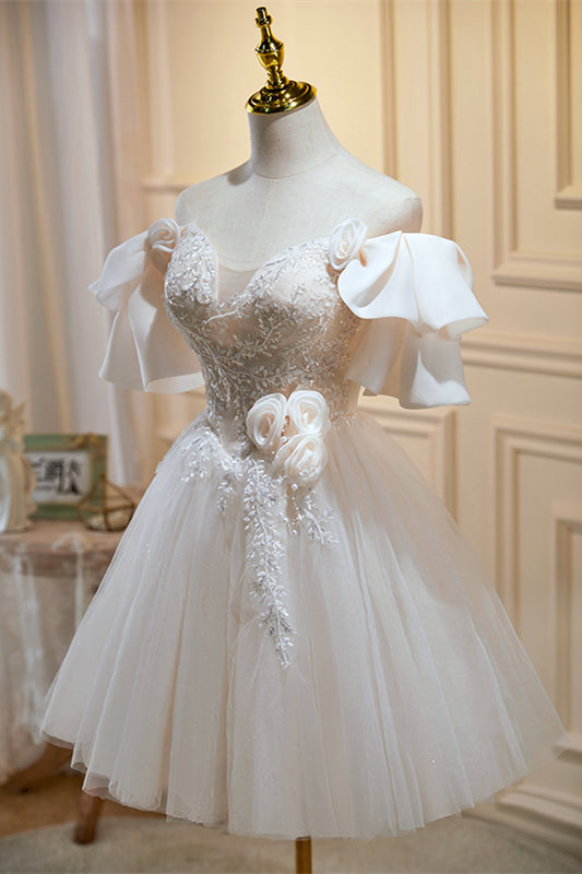 Ivory Flaunt Off-the-shoulder Flowers Appliques Homecoming Dress
