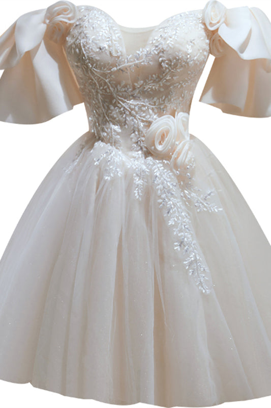 Ivory Flaunt Off-the-shoulder Flowers Appliques Homecoming Dress