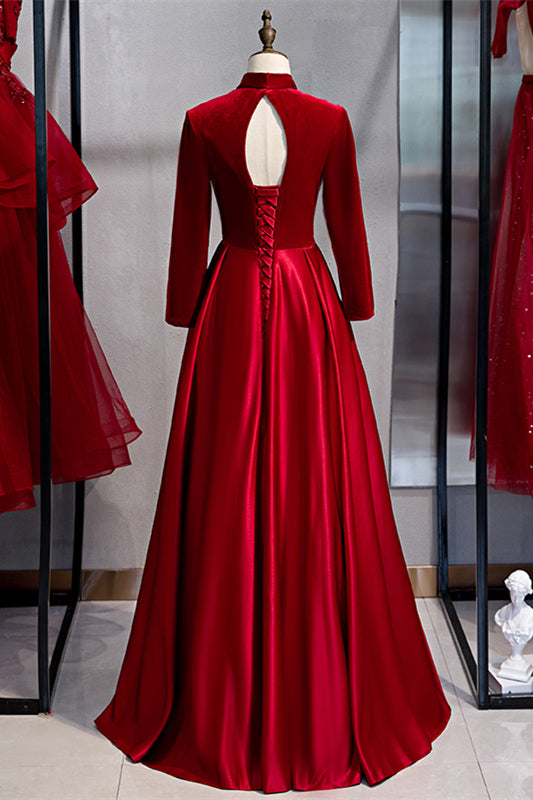 Velvet A-Line High Neck Long Sleeves Party Prom Dress | Joyofdress Velvet A-Line High Neck Long Sleeves Party Prom Dress | Joyofdress