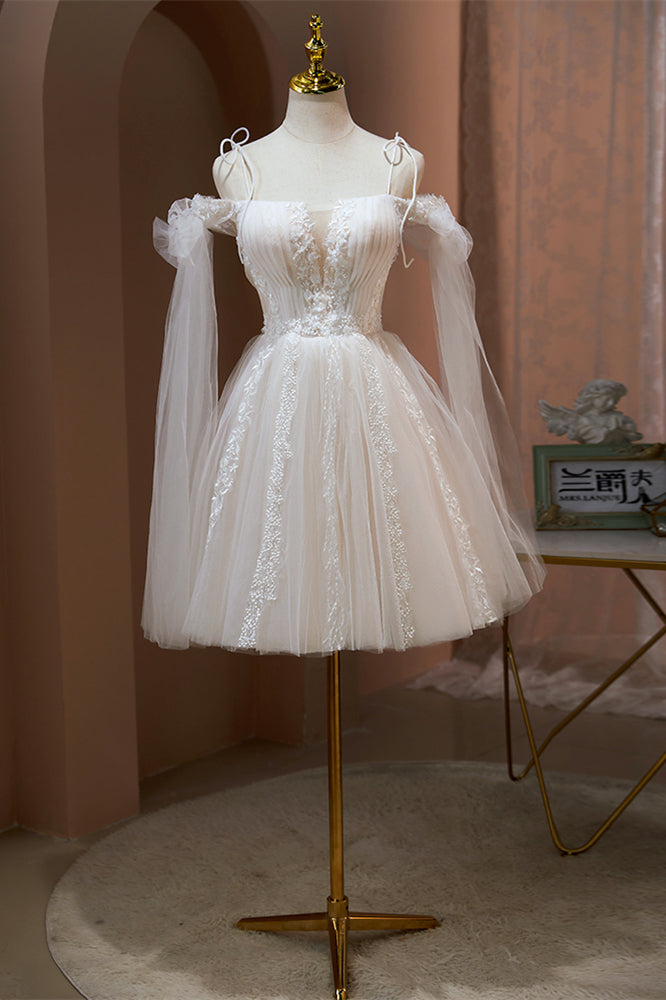 Ivory Flaunting Off-the-Shoulder Bow Tie Appliques Homecoming Dress