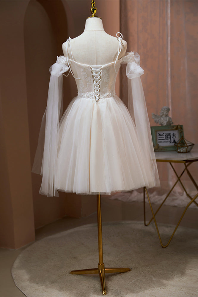 Ivory Flaunting Off-the-Shoulder Bow Tie Appliques Homecoming Dress