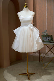 Ivory Beaded Straps Pleated Flower Lace Ruffles Homecoming Dress