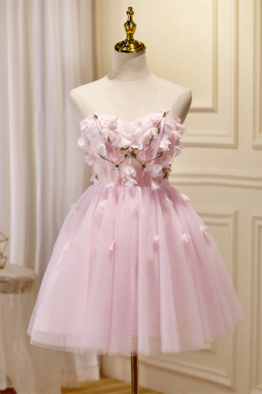 Pink Sweetheart Strapless 3D Appliques Homecoming Dress