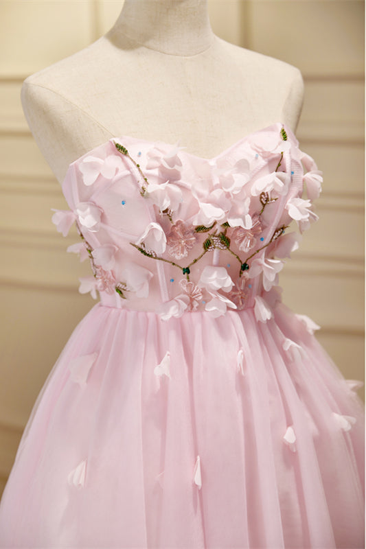 Pink Sweetheart Strapless 3D Appliques Homecoming Dress