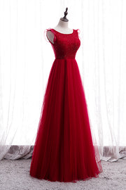 Red A-line Beaded Ruffle Sleeveless Lace-Up Maxi Formal Dress