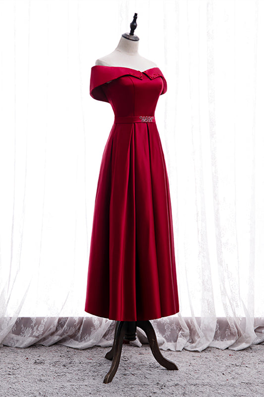 Red Satin A-Line Floor Length Prom Dress, Red Off Shoulder Evening Dress US 16 / Red Red Satin A-Line Floor Length Prom Dress, Red Off Shoulder Evening Dress US 16 / Red