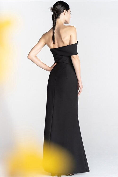 One Shoulder Satin Mermaid Party Prom Dress With Leg Slit